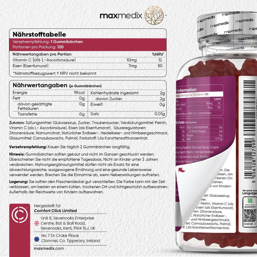maxmedix Eisen & Vitamin C Gummibärchen für Kinder · 120 Stück – Bild 6