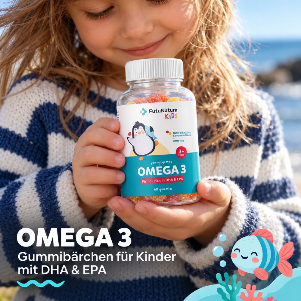 FutuNatura | KIDS Omega-3 Gummies für Kinder – DHA, EPA & ALA mit Geschmack von Himbeerlimonade