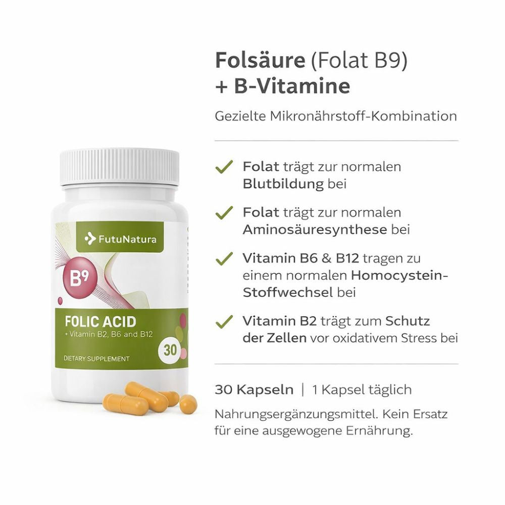 FutuNatura Folsäure (Folat B9) · Schwangerschaft und Stillen · 30 Kapseln – Bild 3