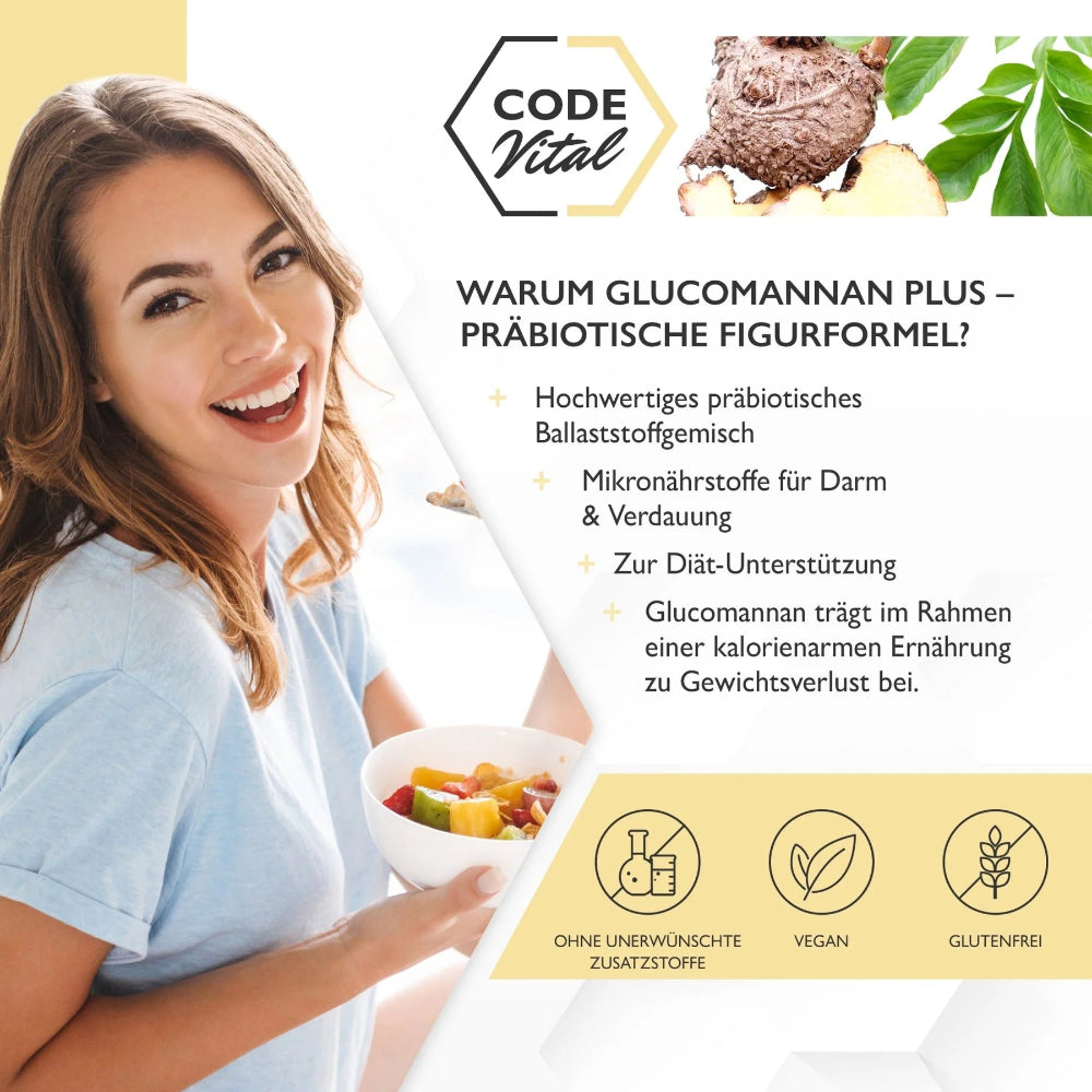 Code Vital Glucomannan Plus · Präbiotische Figurformel + Sättigungseffekt · 250g – Bild 2