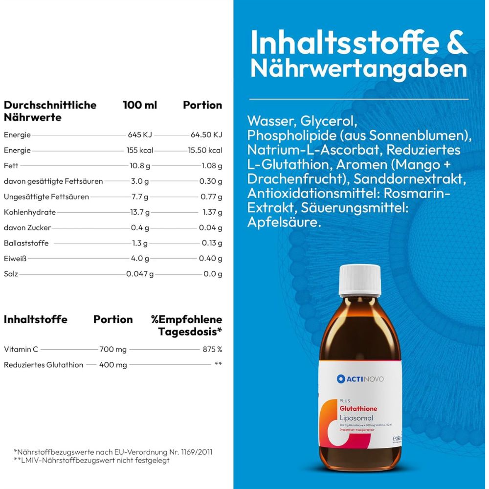 ActiNovo Glutathion Liposomal 400mg mit Mango- & Drachenfruchtgeschmack · 250ml – Bild 6