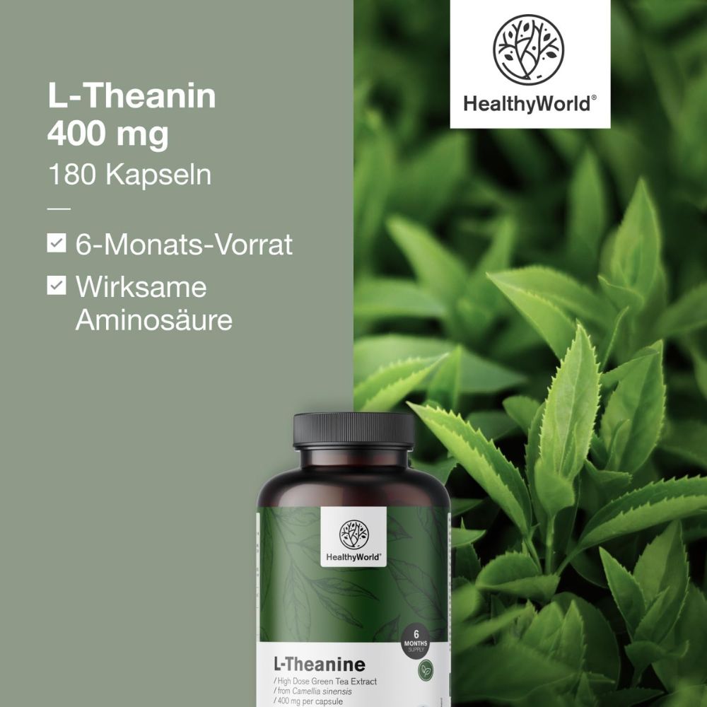 HealthyWorld | L-Theanin 400 mg für Fokus und innere Ruhe - 180 Kapseln