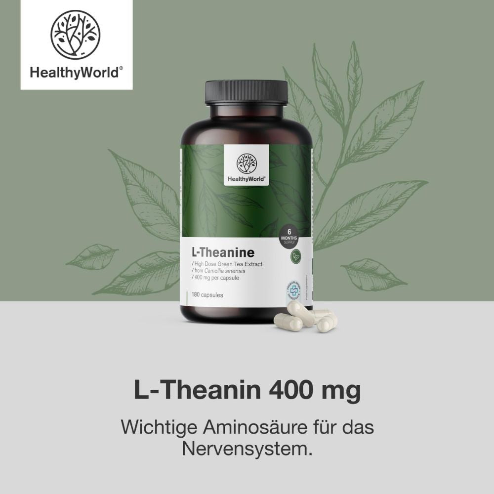 HealthyWorld | L-Theanin 400 mg für Fokus und innere Ruhe - 180 Kapseln
