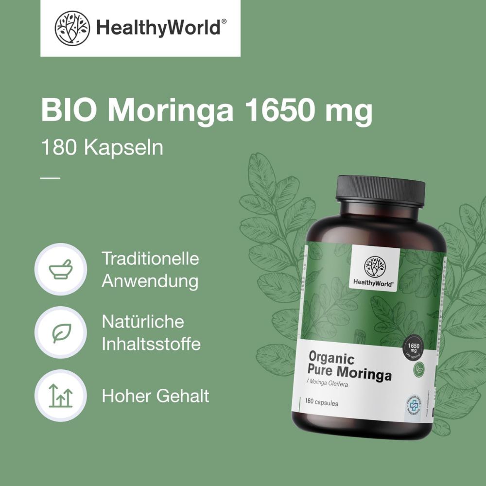 HealthyWorld BIO Moringa 1650 mg · 180 Kapseln – Bild 6