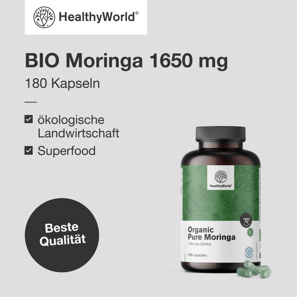 HealthyWorld BIO Moringa 1650 mg · 180 Kapseln – Bild 5