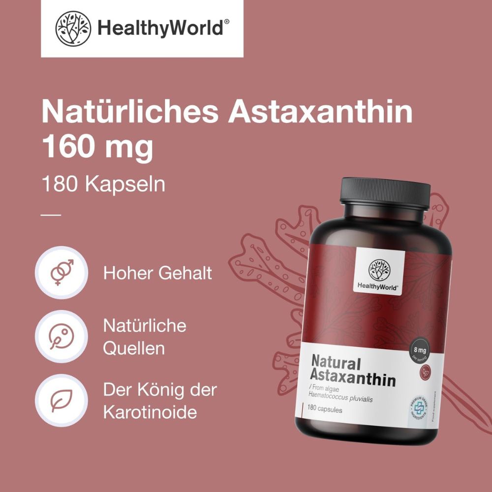 HealthyWorld | Natürliches Astaxanthin 160 mg - 180 Kapseln