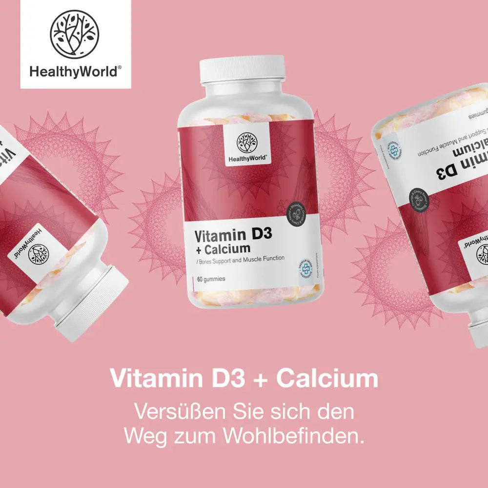 HealthyWorld | Vitamin D3 + Calcium – Gummibonbons für Muskeln, Knochen und Zähne – 60 Stück