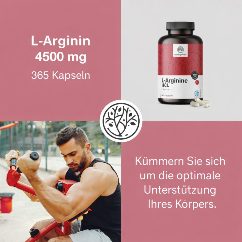 HealthyWorld L-Arginin HCL 4500 mg für Aktive, Männer und Senioren · 365 Kapseln – Bild 4