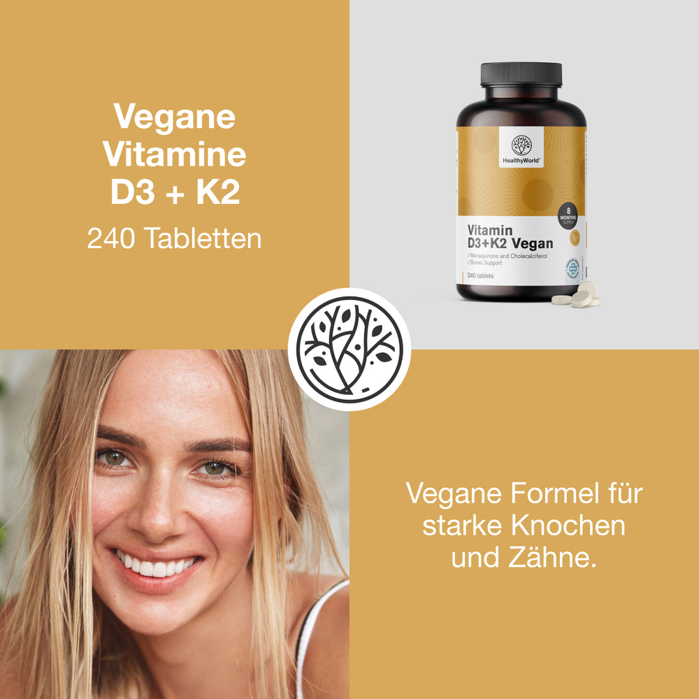 HealthyWorld Vegane Vitamine D3+K2 · 240 Tabletten – Bild 3