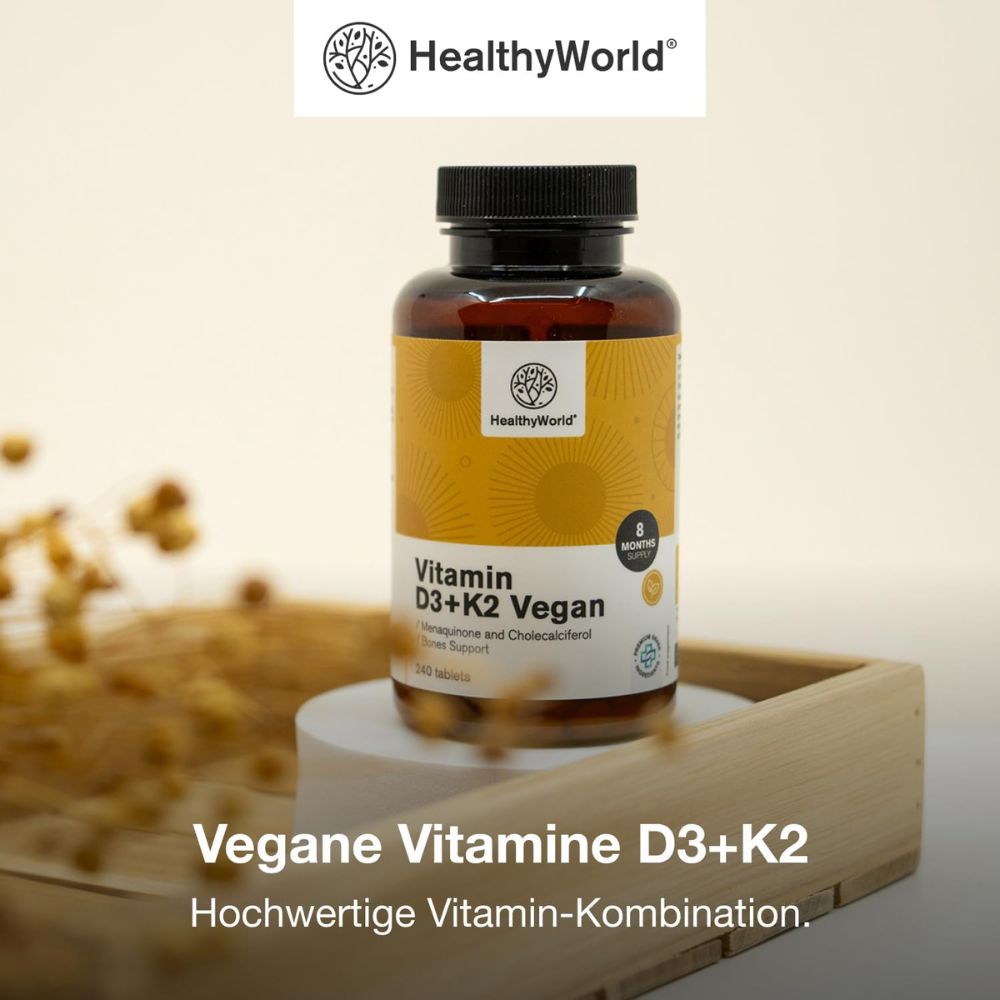 HealthyWorld | Vegane Vitamine D3+K2 - 240 Tabletten