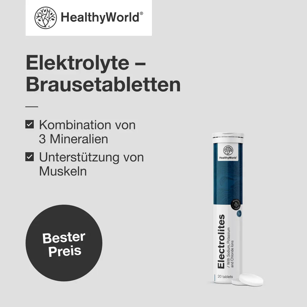 HealthyWorld | Elektrolyte – Brausetabletten mit Schwarzer-Johannisbeere-Geschmack – 20 Stück