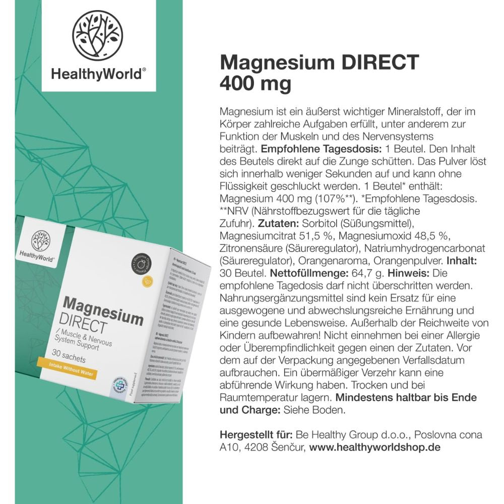 HealthyWorld Magnesium DIRECT 400 mg · 30 Beutel – Bild 5