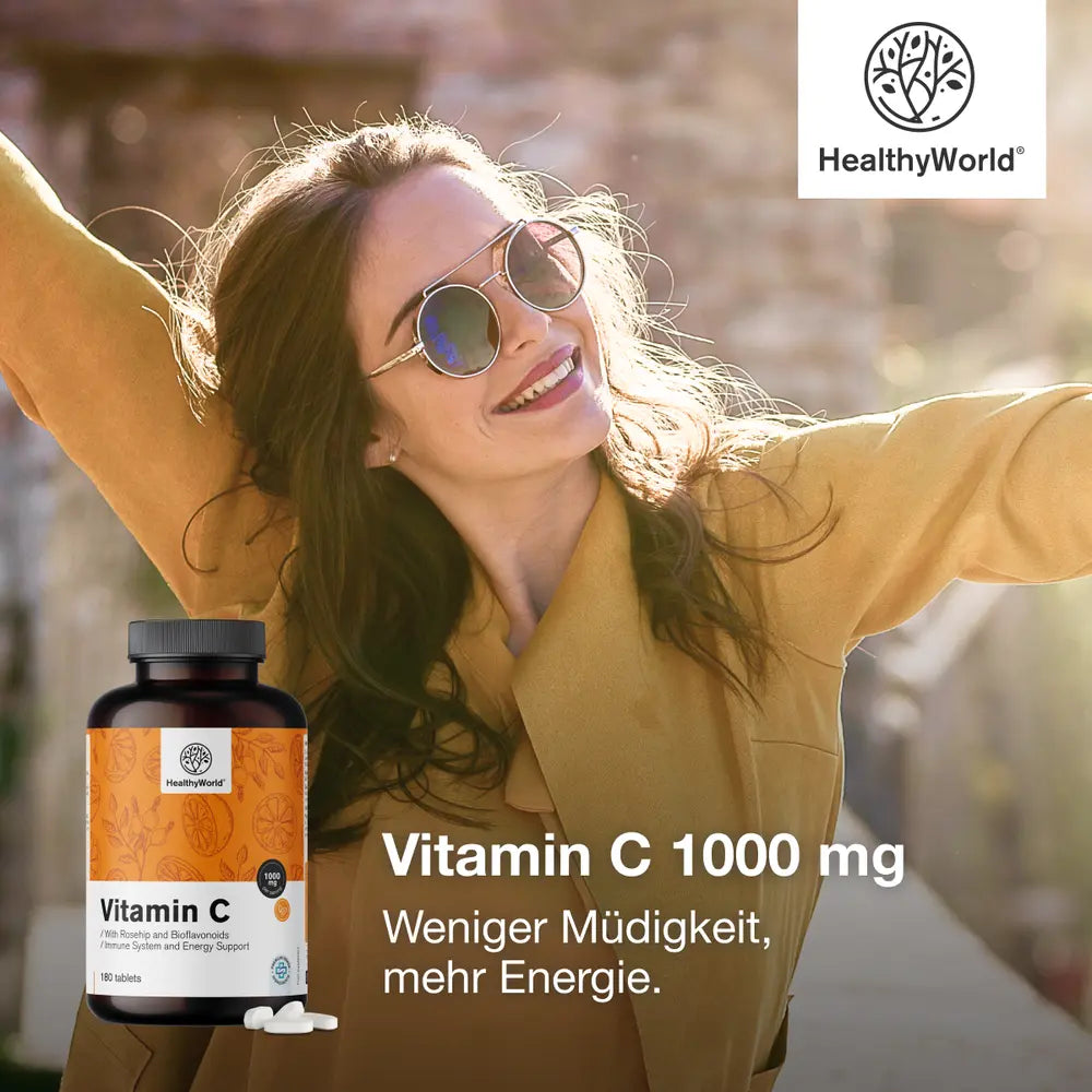 HealthyWorld Vitamin C 1000 mg mit Hagebutte und Bioflavonoiden · 180 Tabletten – Bild 2
