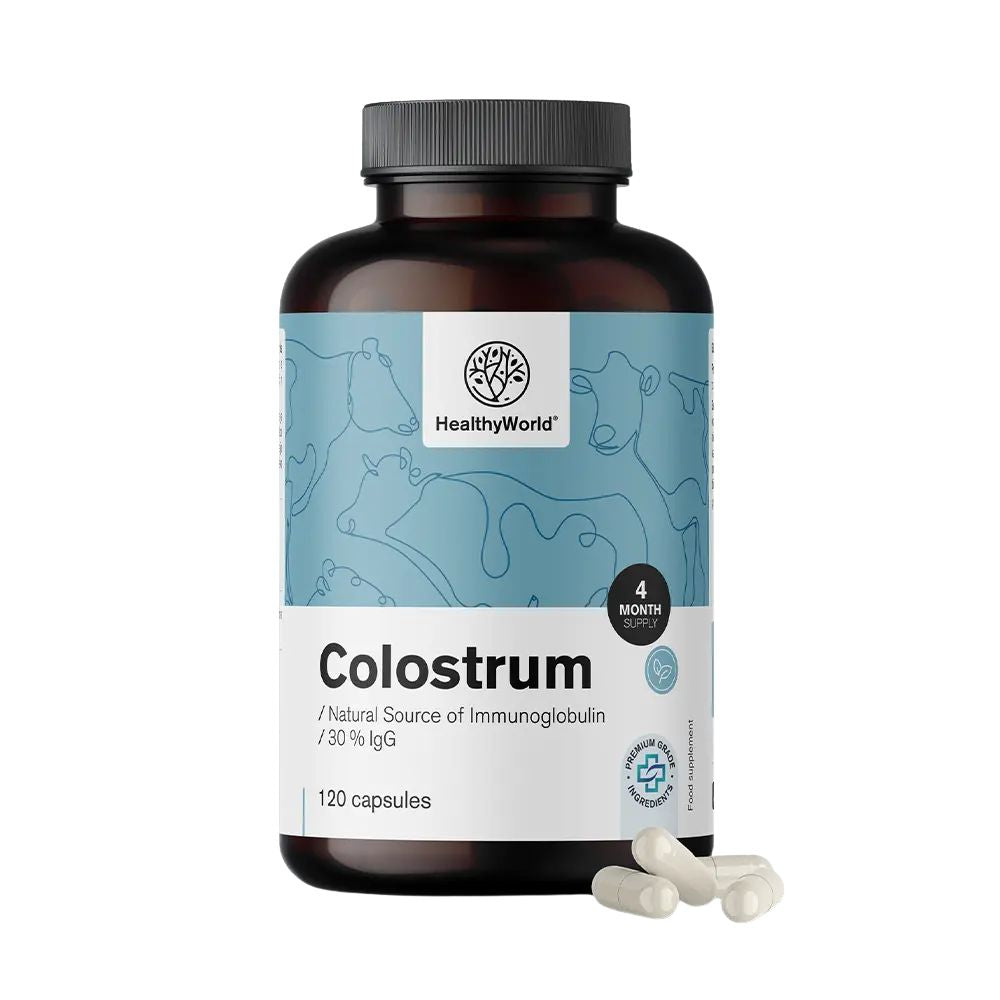 HealthyWorld Colostrum 30 % IgG für die tägliche Unterstützung der Vitalität · 120 Kapseln