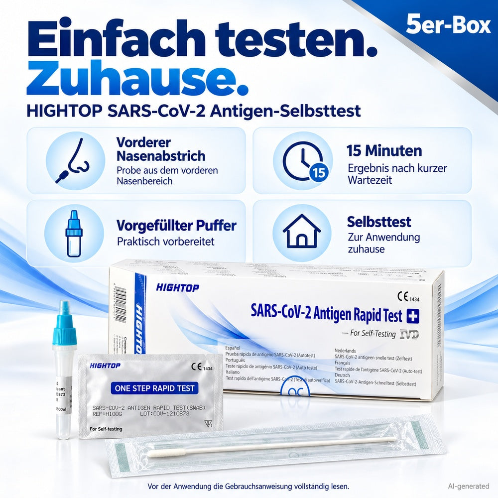 HIGHTOP | SARS Covid-19 Laien-Schnelltest – 5er Box + Gratis Nanovio FFP2