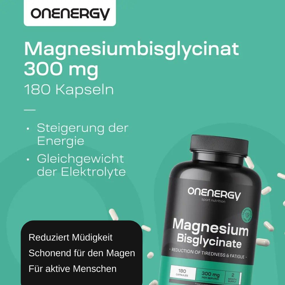 OnEnergy Magnesiumbisglycinat 300 mg für maximale Effizienz · 180 Kapseln – Bild 3