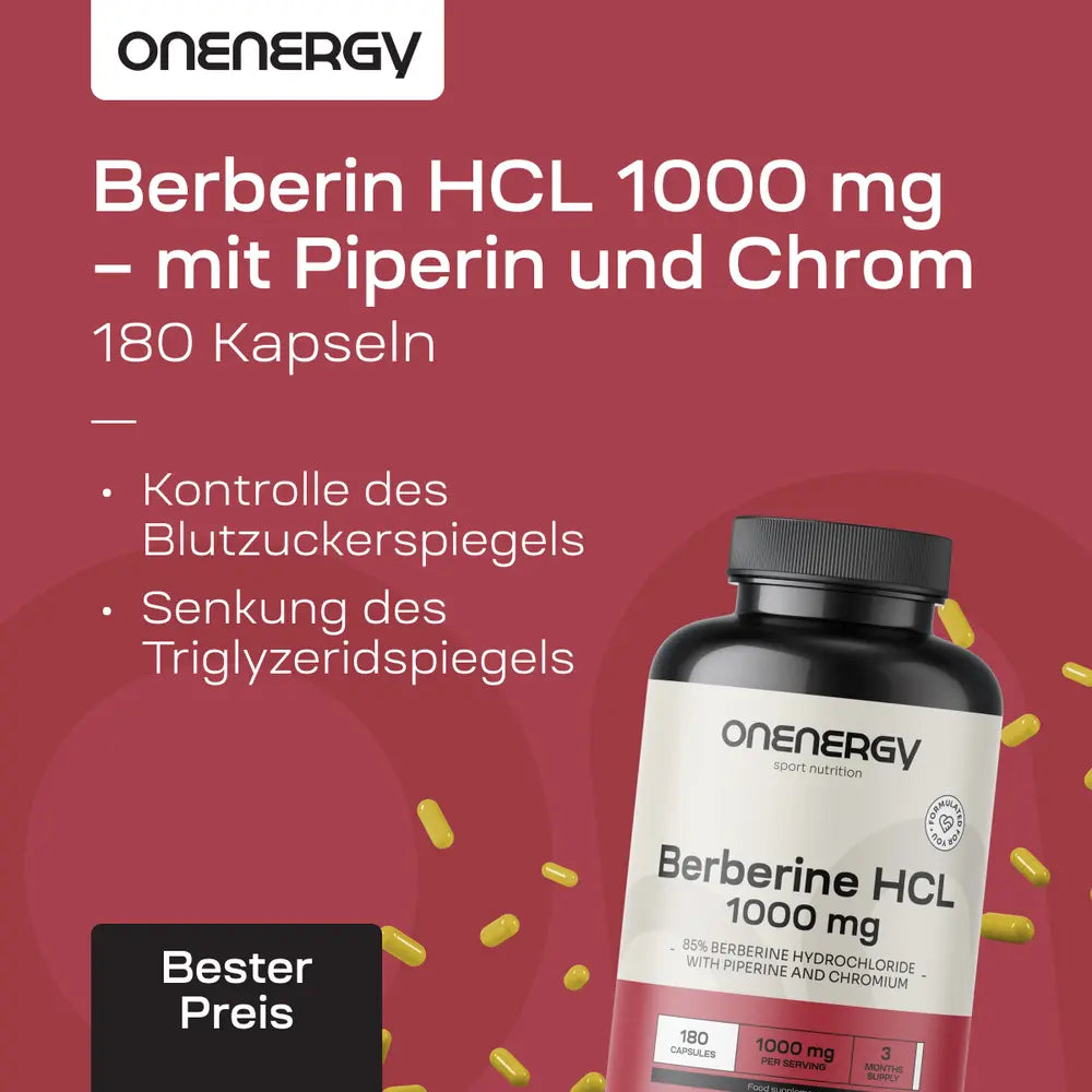 Onenergy Berberin HCL 1000 mg · mit Piperin und Chrom · 180 Kapseln – Bild 3
