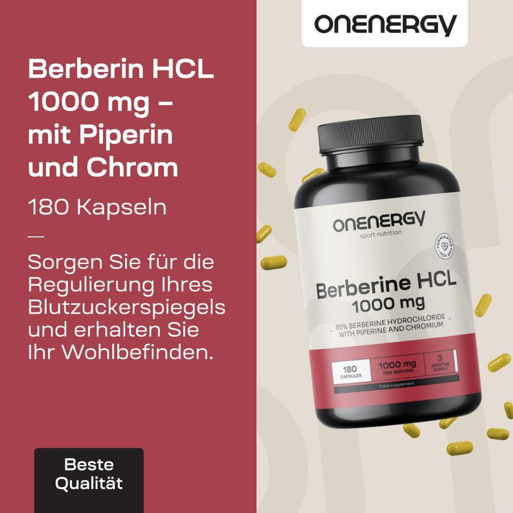 Onenergy Berberin HCL 1000 mg · mit Piperin und Chrom · 180 Kapseln – Bild 5