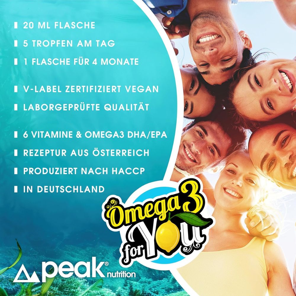 peak nutrition Omega 3 for YOU · Multivitamin Tropfen für Erwachsene mit DHA + EPA · 20 ml – Bild 3