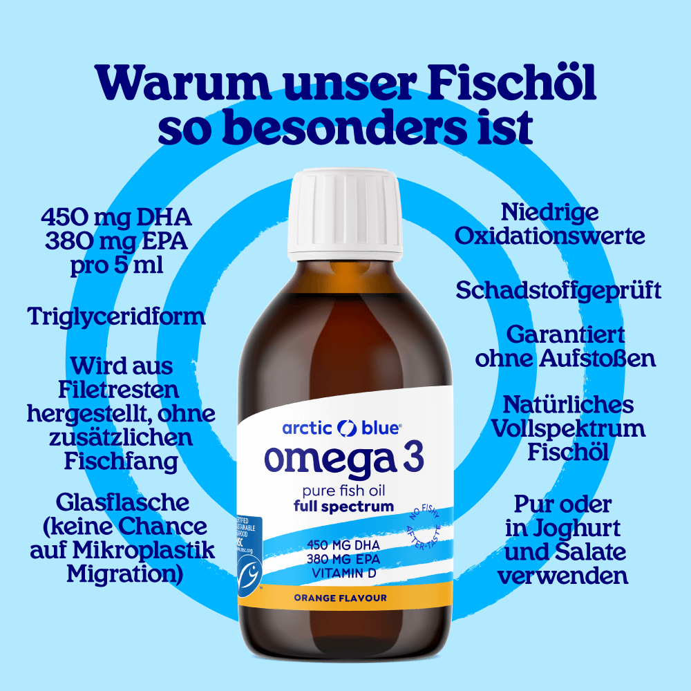 Arctic Blue Omega 3 DHA- und EPA-Fischöl mit Vitamin D3 (Orangengeschmack) · MSC · 250 ml – Bild 3