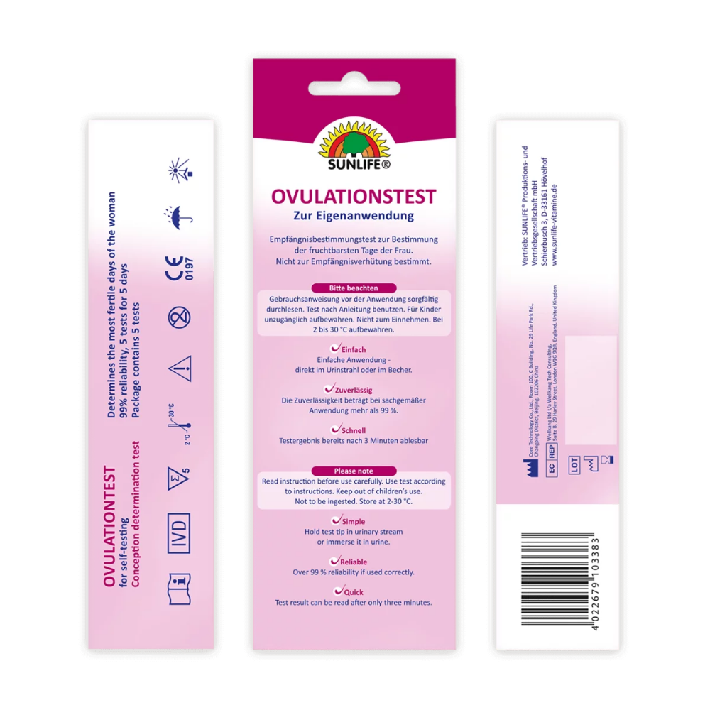 Sunlife | Ovulationstest / Fruchtbarkeitstest - 5 Stk Schnell-Teststäbchen