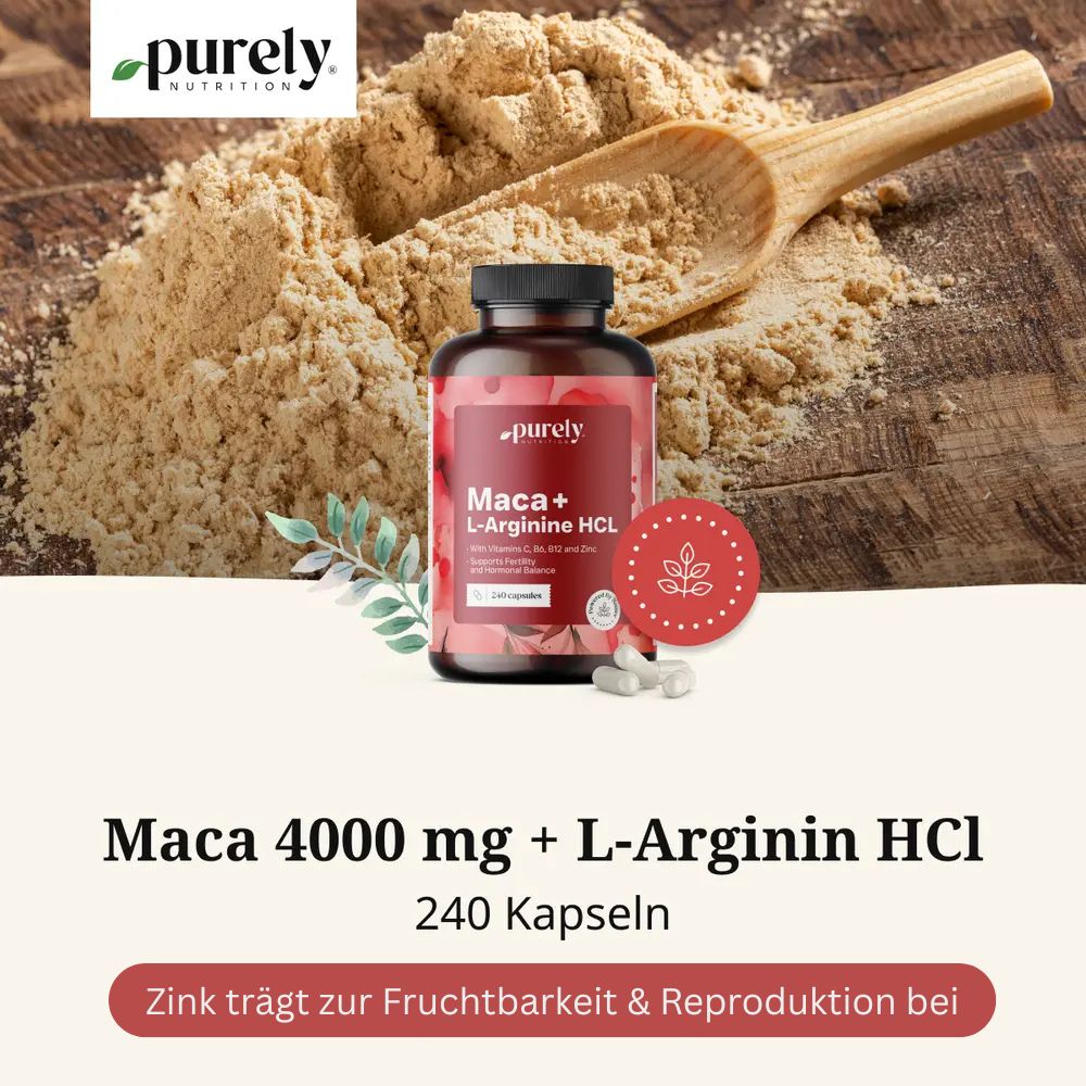 Purely Maca 4000 mg + L-arginin HCl für Sexualität und Fruchtbarkeit · 240 Kapseln – Bild 4
