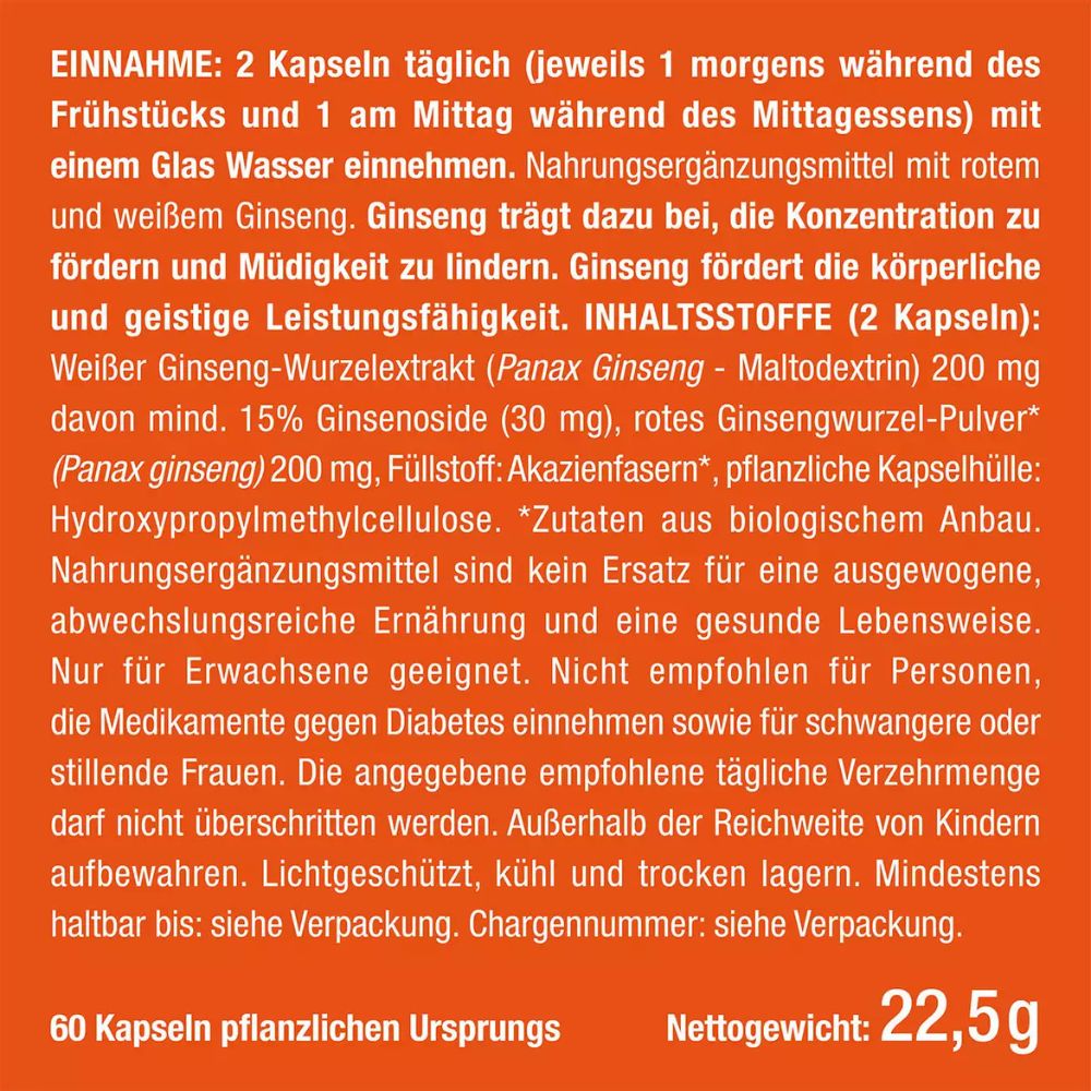 Nutrimea Panax Ginseng · Roter & Weißer Ginseng · 400 mg Extrakt · 60 Kapseln – Bild 5