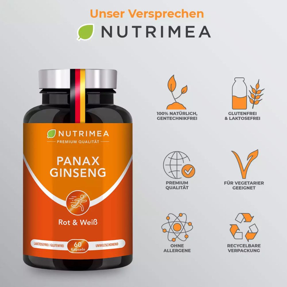 Nutrimea Panax Ginseng · Roter & Weißer Ginseng · 400 mg Extrakt · 60 Kapseln – Bild 6