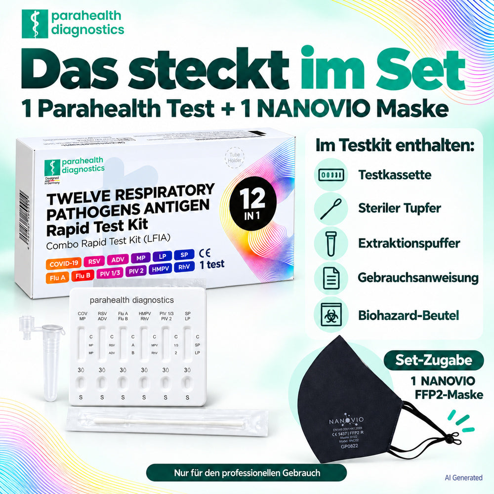 parahealth diagnostics 12-in-1 Atemwegs-Schnelltest + Gratis Nanovio FFP2 Maske