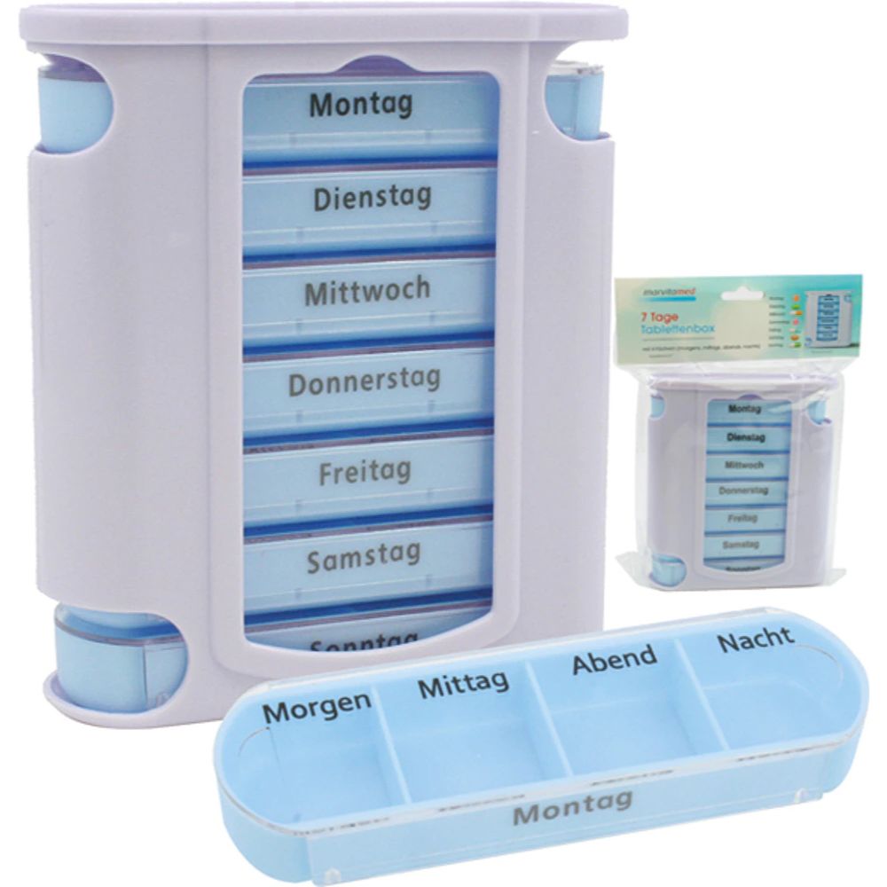 Marvita Med 7 Tage Pillenbox Turm mit Tageseinteilung · Weiss/Blau – Bild 3