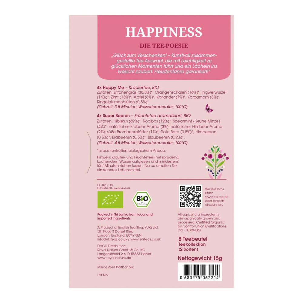 English Tea Shop Tee Geschenk "Happiness" Tee-Poesie · 8 Teebeutel – Bild 3