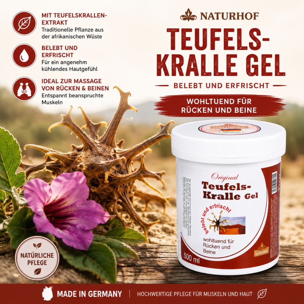 Naturhof Teufelskralle Gel · Kühlendes Massagegel für Muskeln, Rücken und Beine · 500ml – Bild 3