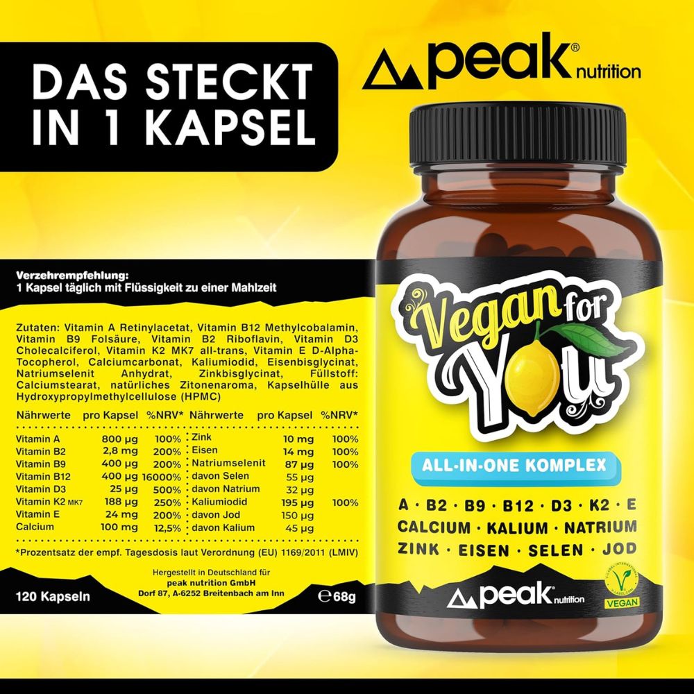 peak nutrition Vegan for You Multivitamin All-in-One für Erwachsene · 120 Kapseln – Bild 4