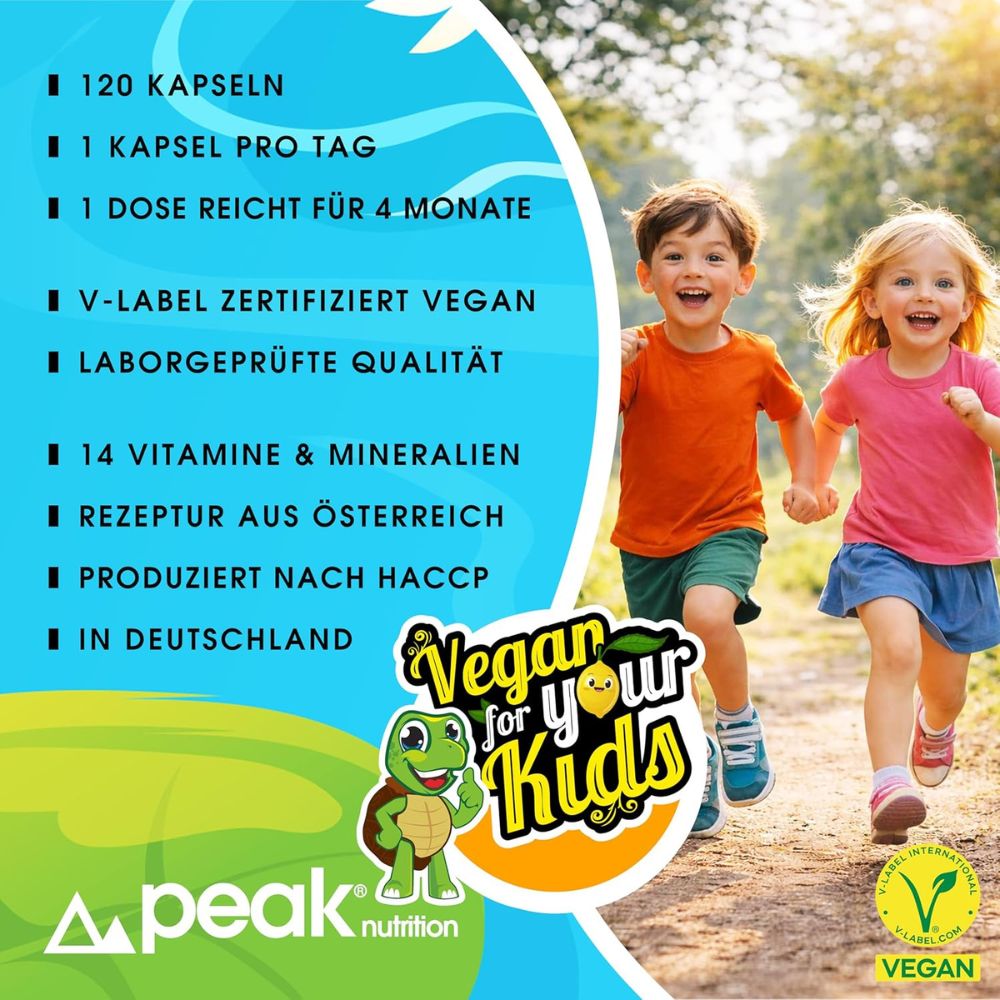 peak nutrition Vegan for your Kids · Multivitamin All-in-One für Kinder · 180 Kapseln – Bild 3