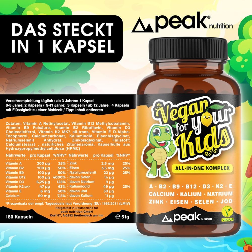 peak nutrition Vegan for your Kids · Multivitamin All-in-One für Kinder · 180 Kapseln – Bild 4