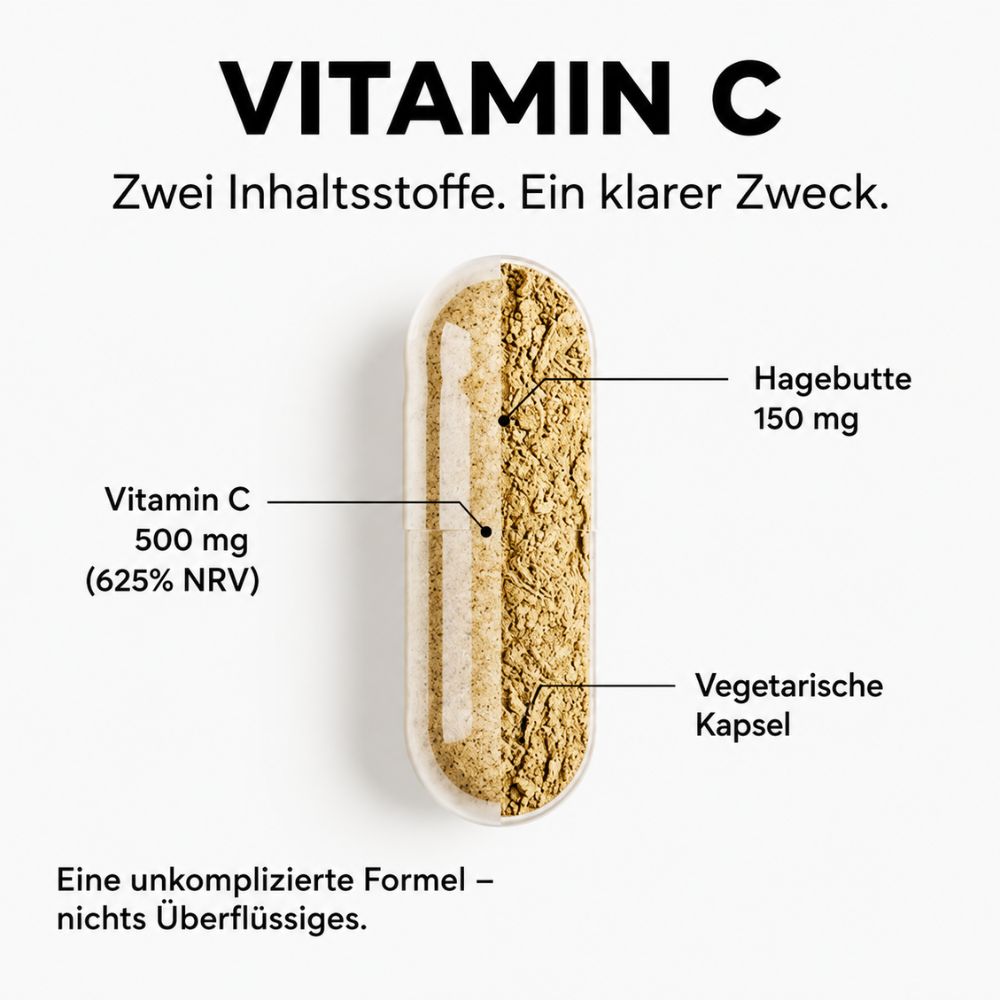 Nature's Finest | Vitamin C 500 mg mit Hagebutte - 30 vegane Kapseln