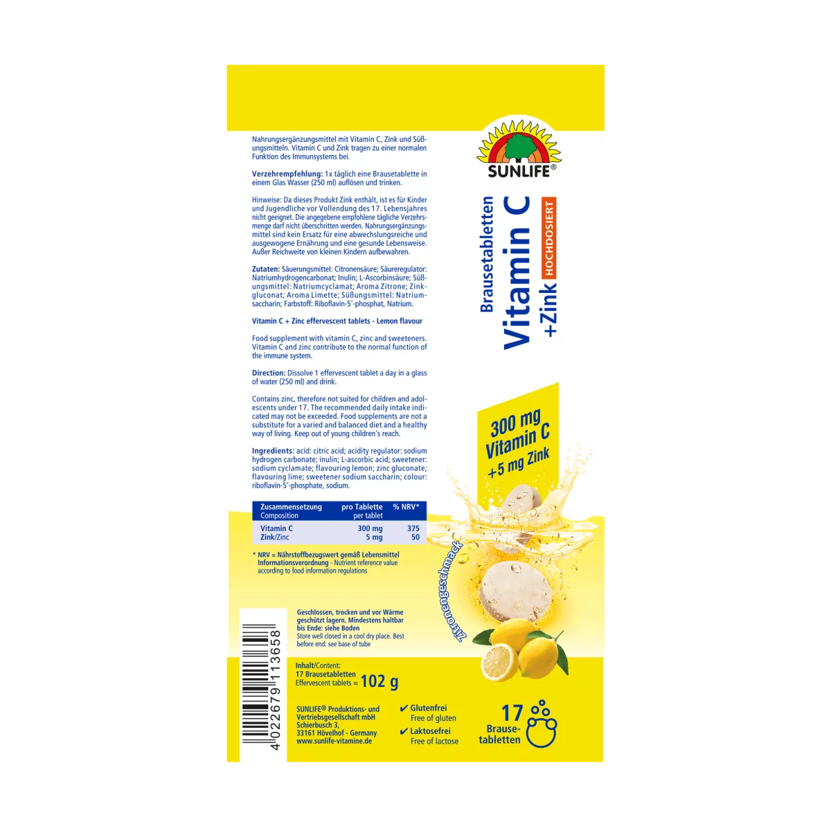 Sunlife Premium hochdosierte Vitamin C + Zink Brausetabletten – Bild 4
