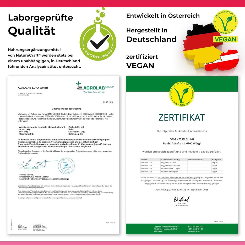 NatureCraft | Vitamin B-Komplex hochdosiert – 8 B-Vitamine, vegan – 180 Kapseln - NEUHEIT