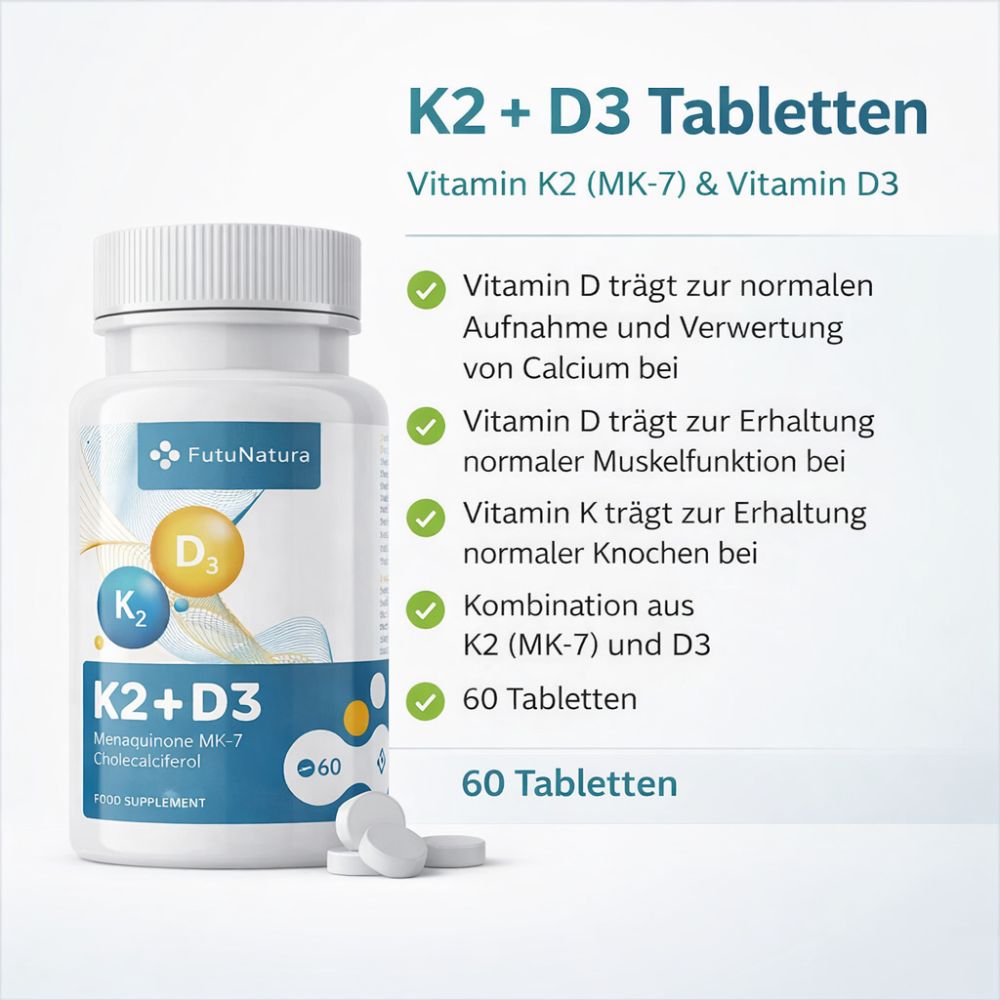 FutuNatura Vitamin K2 + D3 für gesunde Knochen · 60 Tabletten – Bild 3