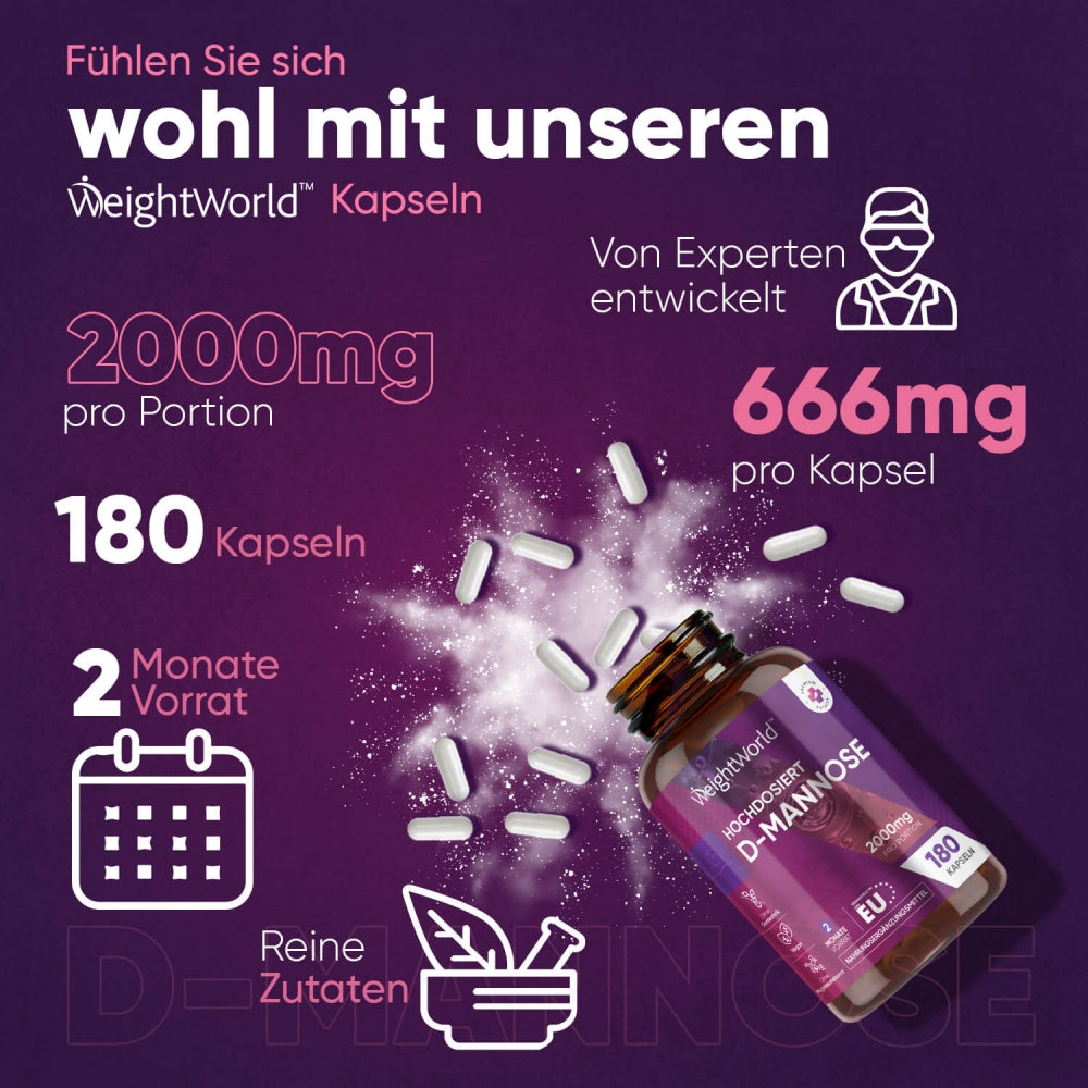 WeightWorld D-Mannose zur Unterstützung gegen Harnwegsinfektionen · 180 Kapseln – Bild 4