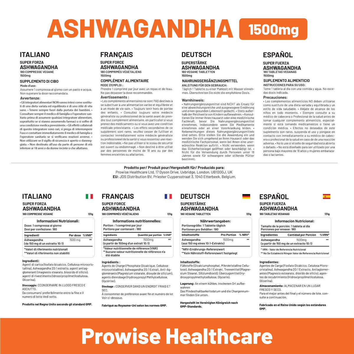 Prowise Healthcare Ashwagandha 1500 mg · 180 vegane Tabletten – Bild 5