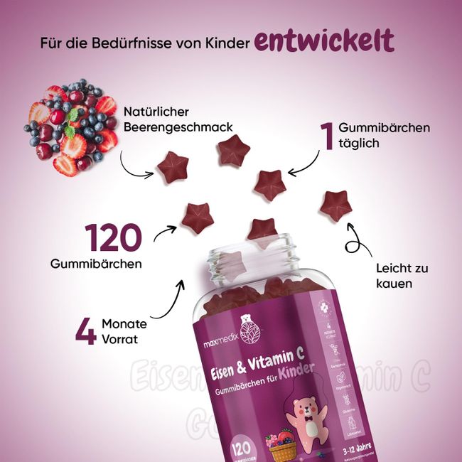 maxmedix Eisen & Vitamin C Gummibärchen für Kinder · 120 Stück – Bild 5