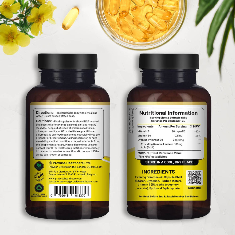 Prowise Healthcare Veganes Nachtkerzenöl 2000mg mit Vitamin E & B6 · 60 Weichkapseln – Bild 4