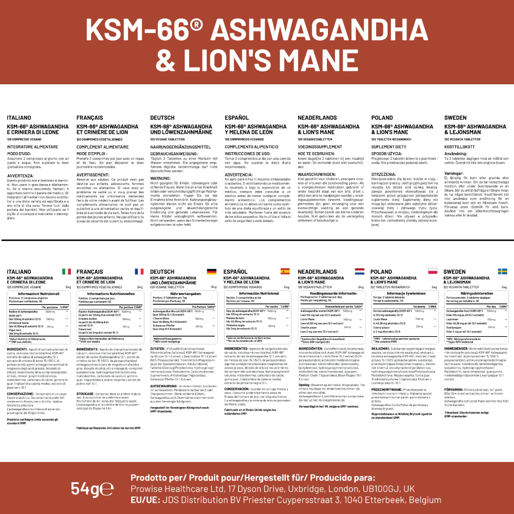 Prowise Healthcare KSM-66 Ashwagandha- und Löwenmähne-Pilzextrakt · 120 vegane Tabletten – Bild 4