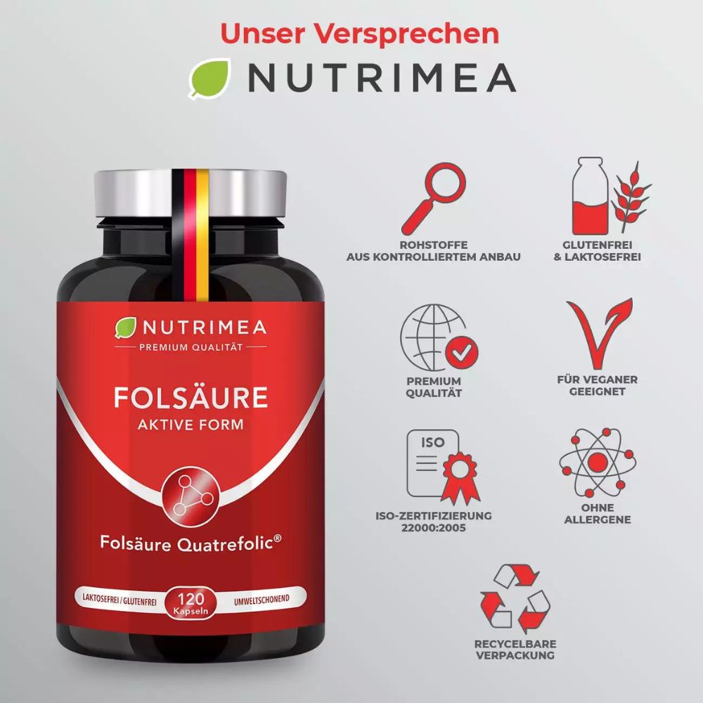 Nutrimea Folsäure (Vitamin B9) mit Quatrefolic® · 400 µg · 120 Kapseln – Bild 6
