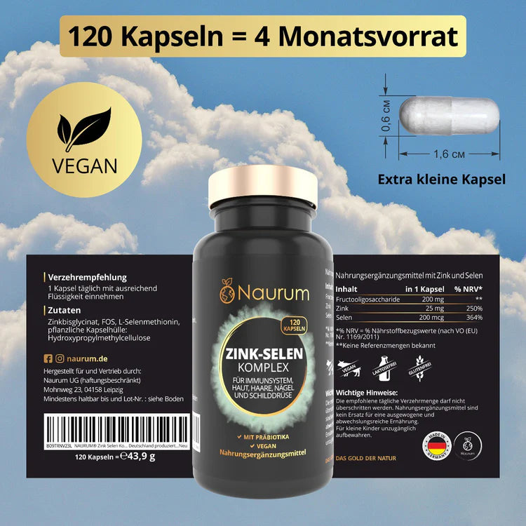 Naurum | Zink Selen Komplex - 120 Kapseln - 4 Monatsvorrat