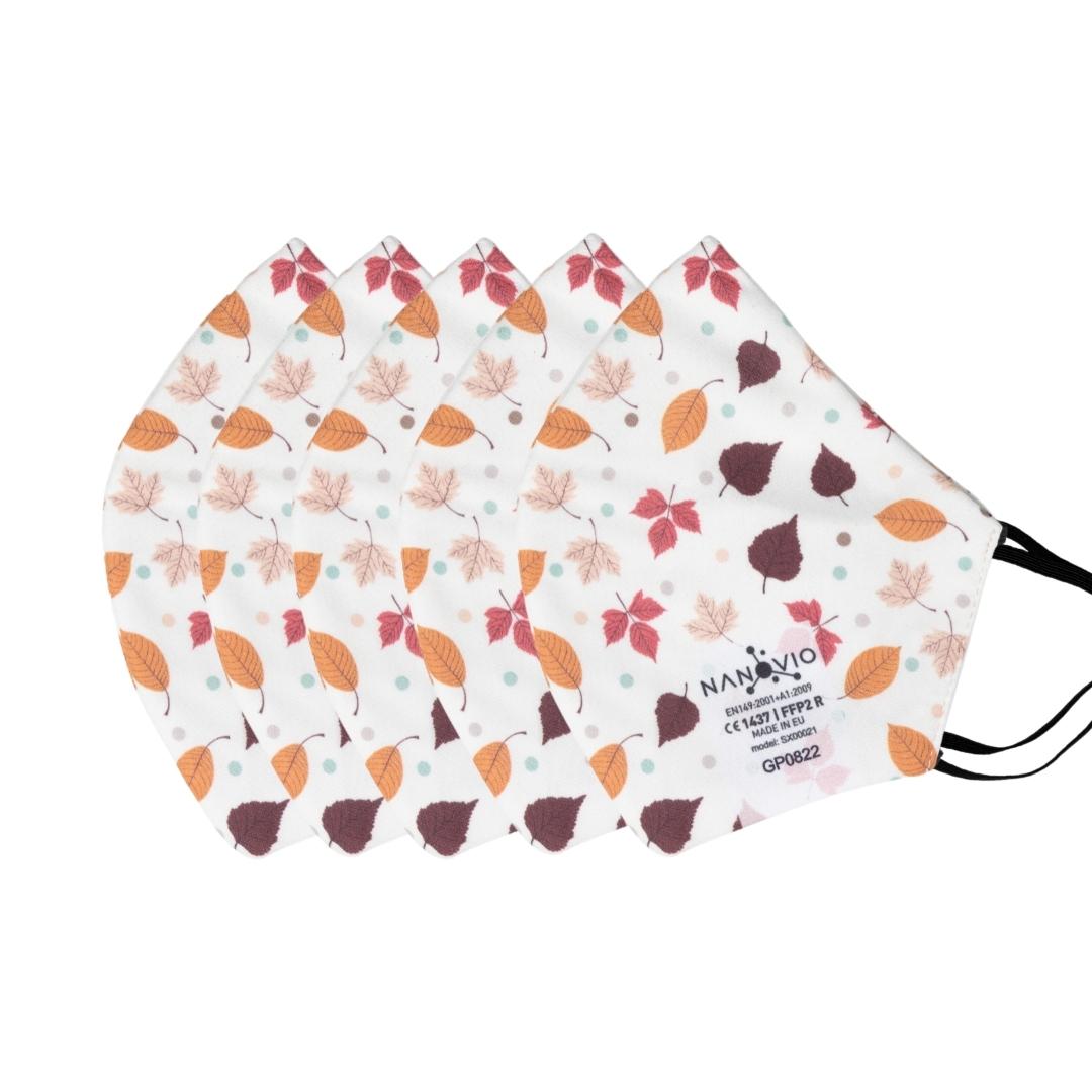 Nanovio FFP2 Maske wiederverwendbar I White Autumn Leaves I Nano Maske aus Europa